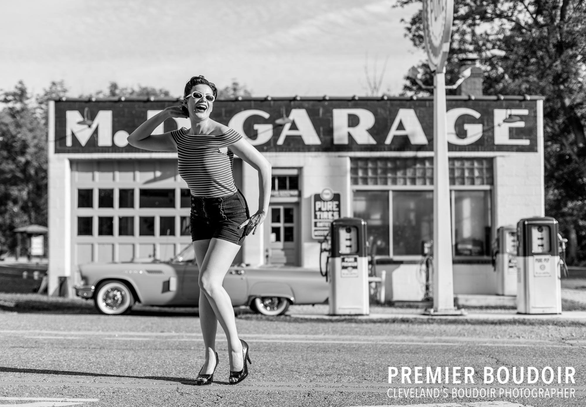 Cleveland + Akron Pinup Boudoir Vintage Retro Photography Boston Mills Gas Station Thunderbird Car