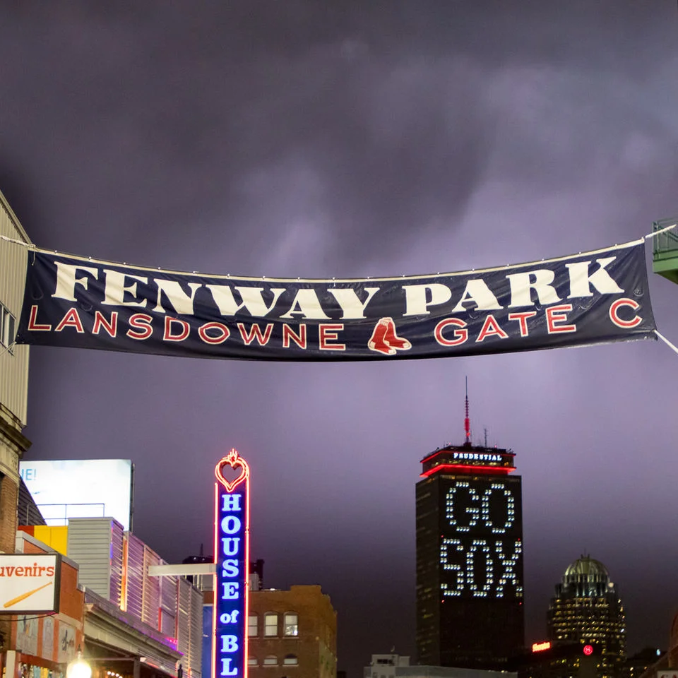 Lightning created flashes of purple sky in Boston during a Red Sox World Series game on Oct. 23, 2018.