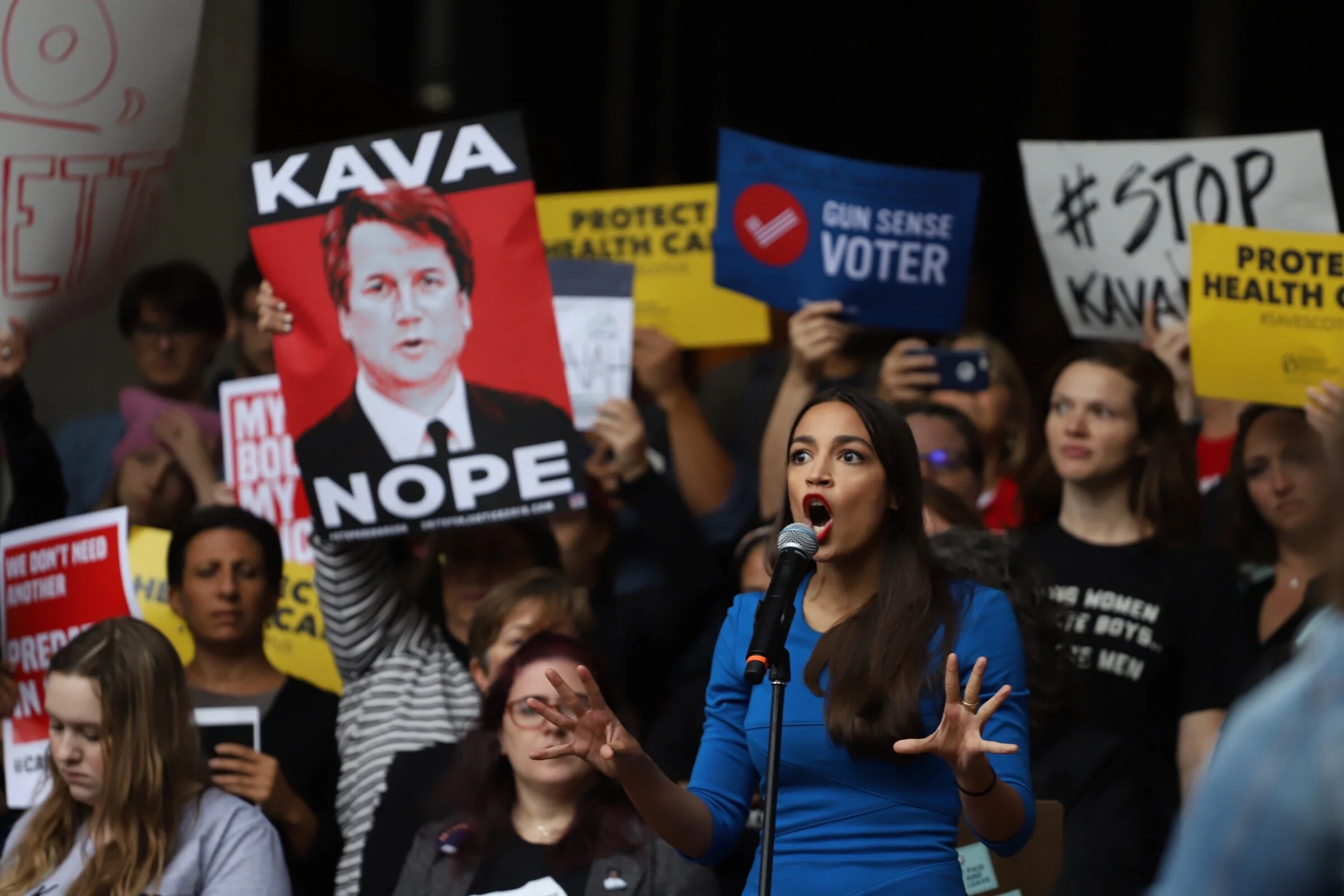 Rep. Alexandria Ocasio-Cortez (D-NY) speaks at a protest in Boston against Brett Kavanaugh's Supreme Court nomination, 2018. Shot for MassLive.com.