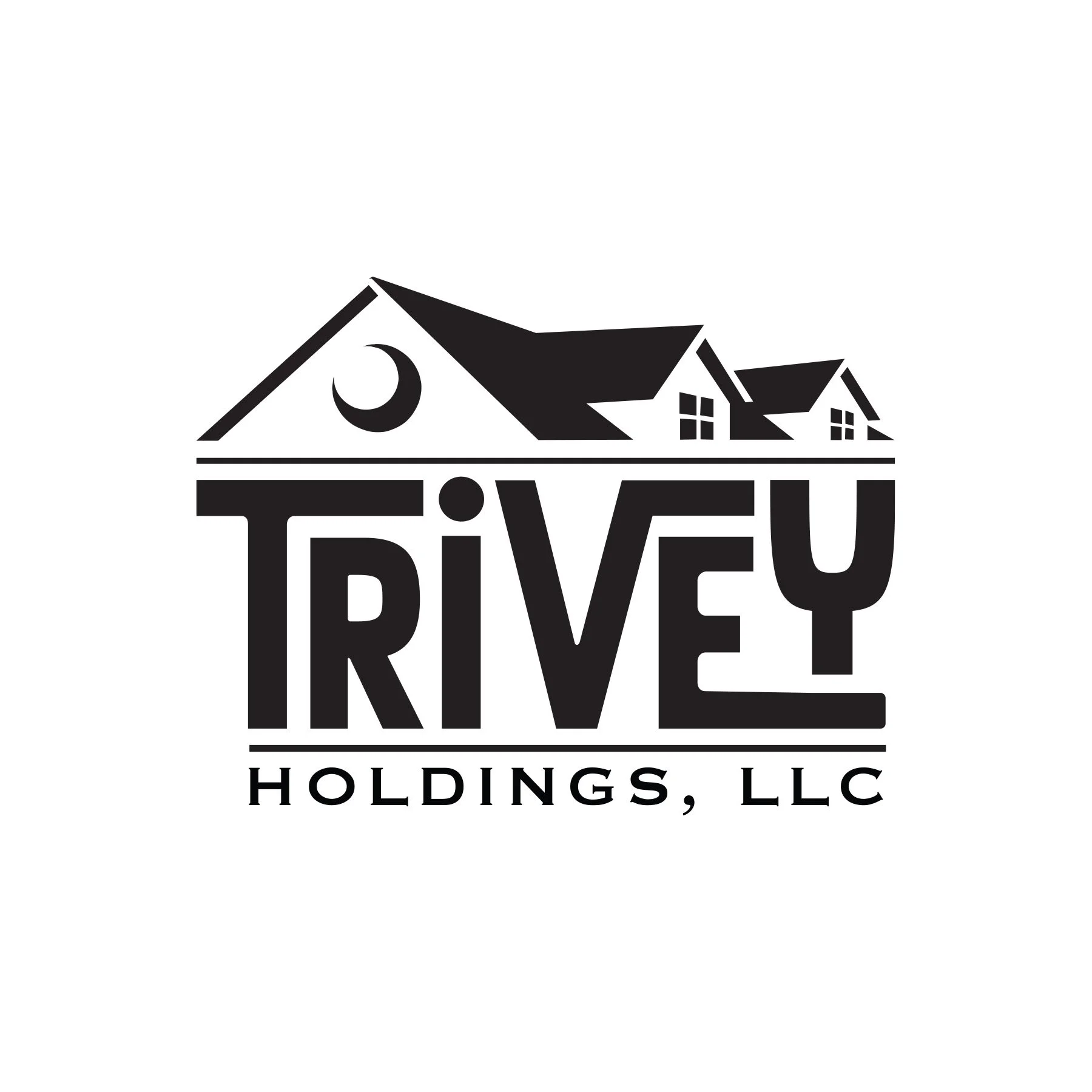 Logo for Tiveu Holdings, LLC, featuring a stylized house with a crescent moon and three smaller houses, with the company name and description in bold black text.