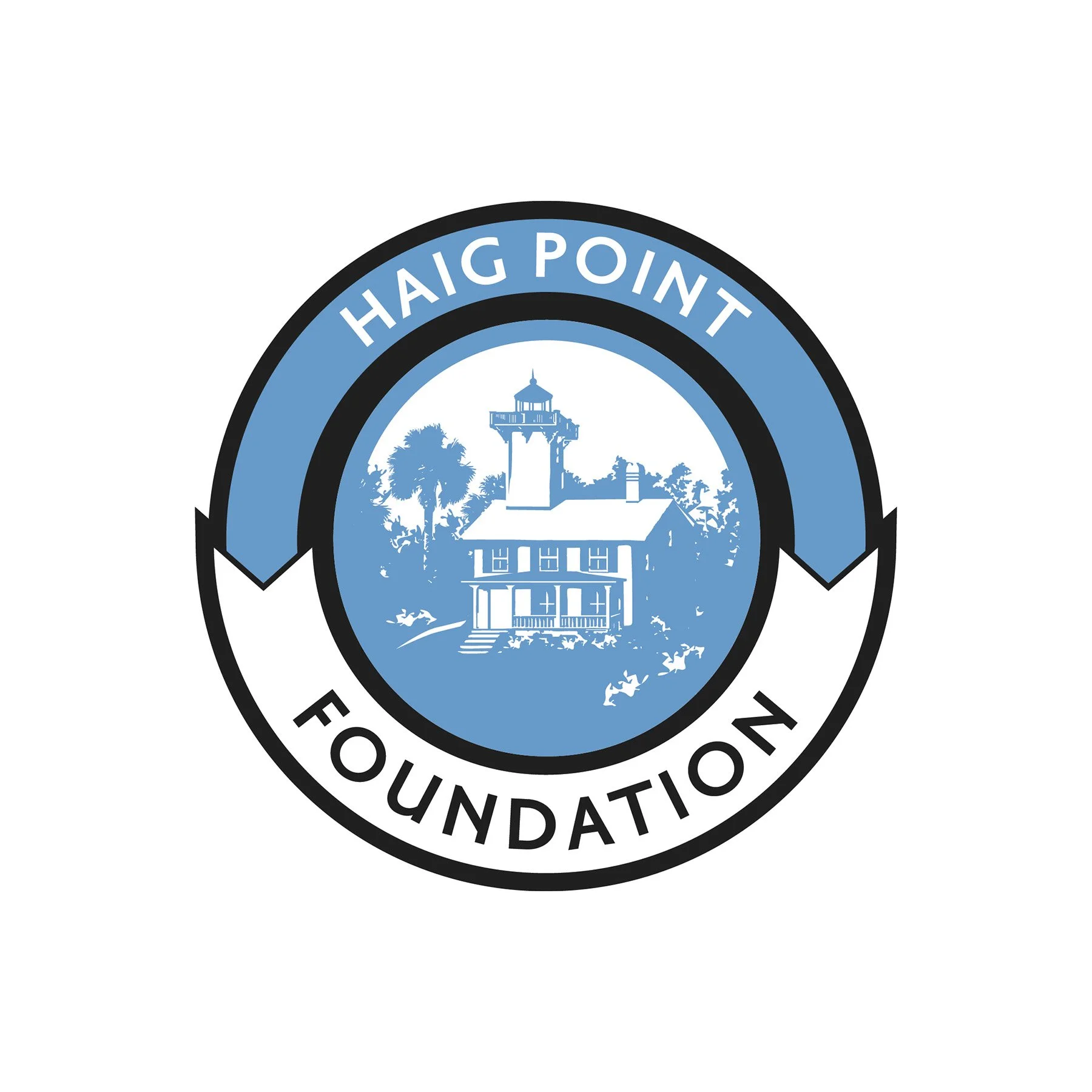 Seal of a foundation with a central illustration of a house with a tower and tree, surrounded by the words "Haid Point Foundation" in a circular design.