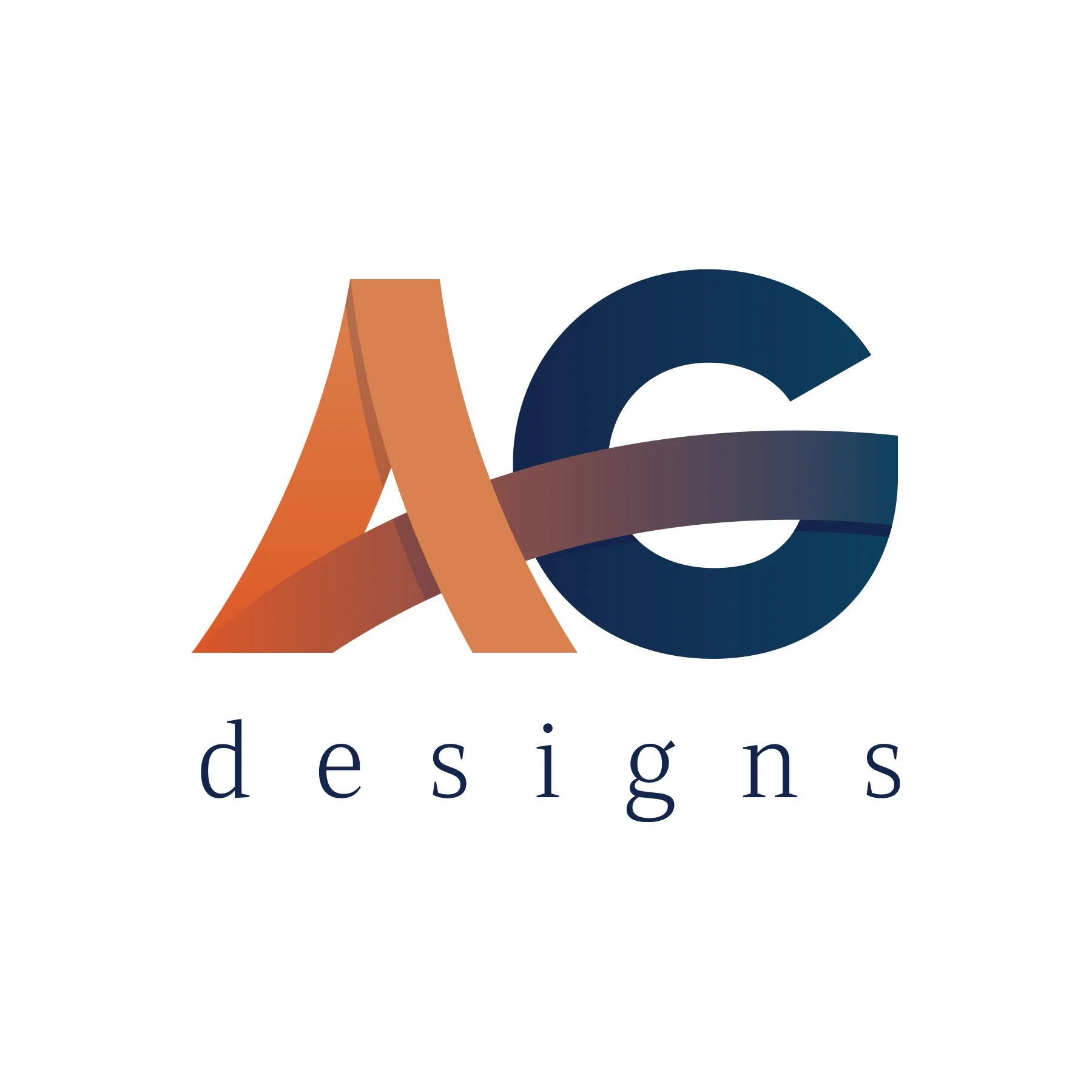 A stylized logo with large overlapping letters 'A' in orange and 'C' in navy blue, accompanied by the word 'designs' in lowercase navy blue text underneath.