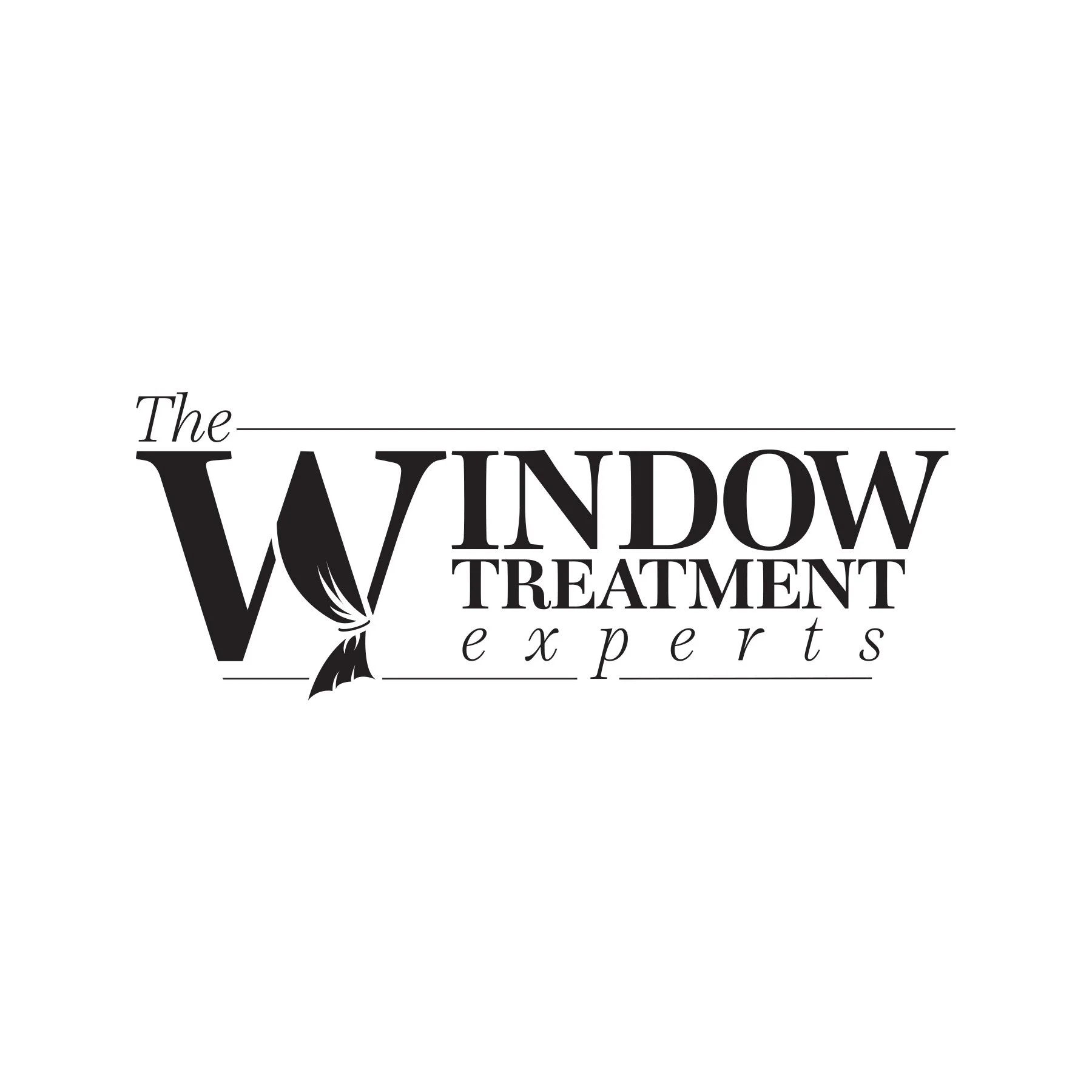 Logo for The Window Treatment Experts, featuring stylized text with a curtain-like design element.