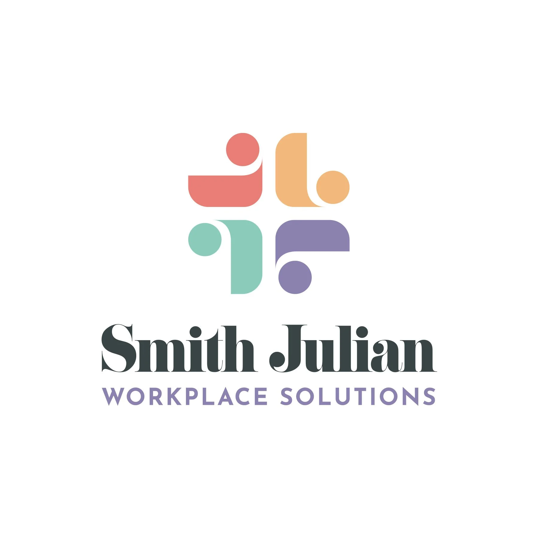 Colorful logo with abstract shapes and the text 'Smith Julian Workplace Solutions' in black and purple.