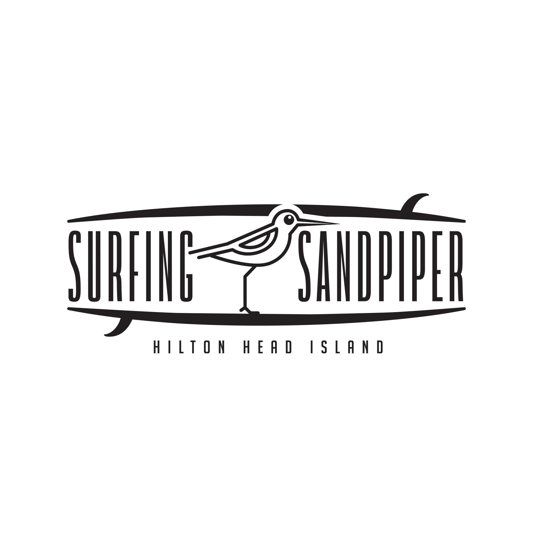 Logo for Surfing Sandpiper at Hilton Head Island, featuring a stylized bird riding a surfboard.