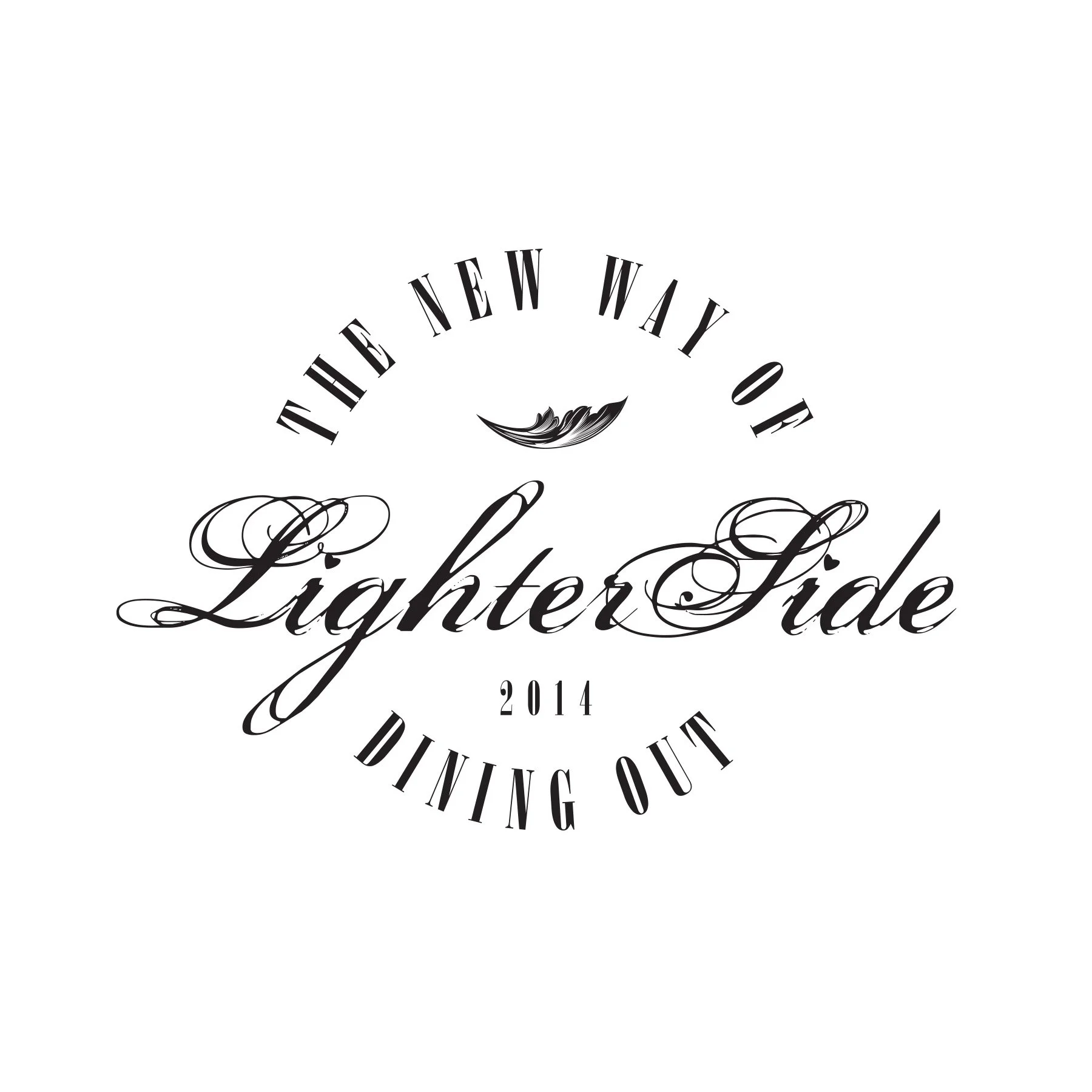 Vintage logo with a feather quill and cursive script reading "Lighthouse" in black and white.