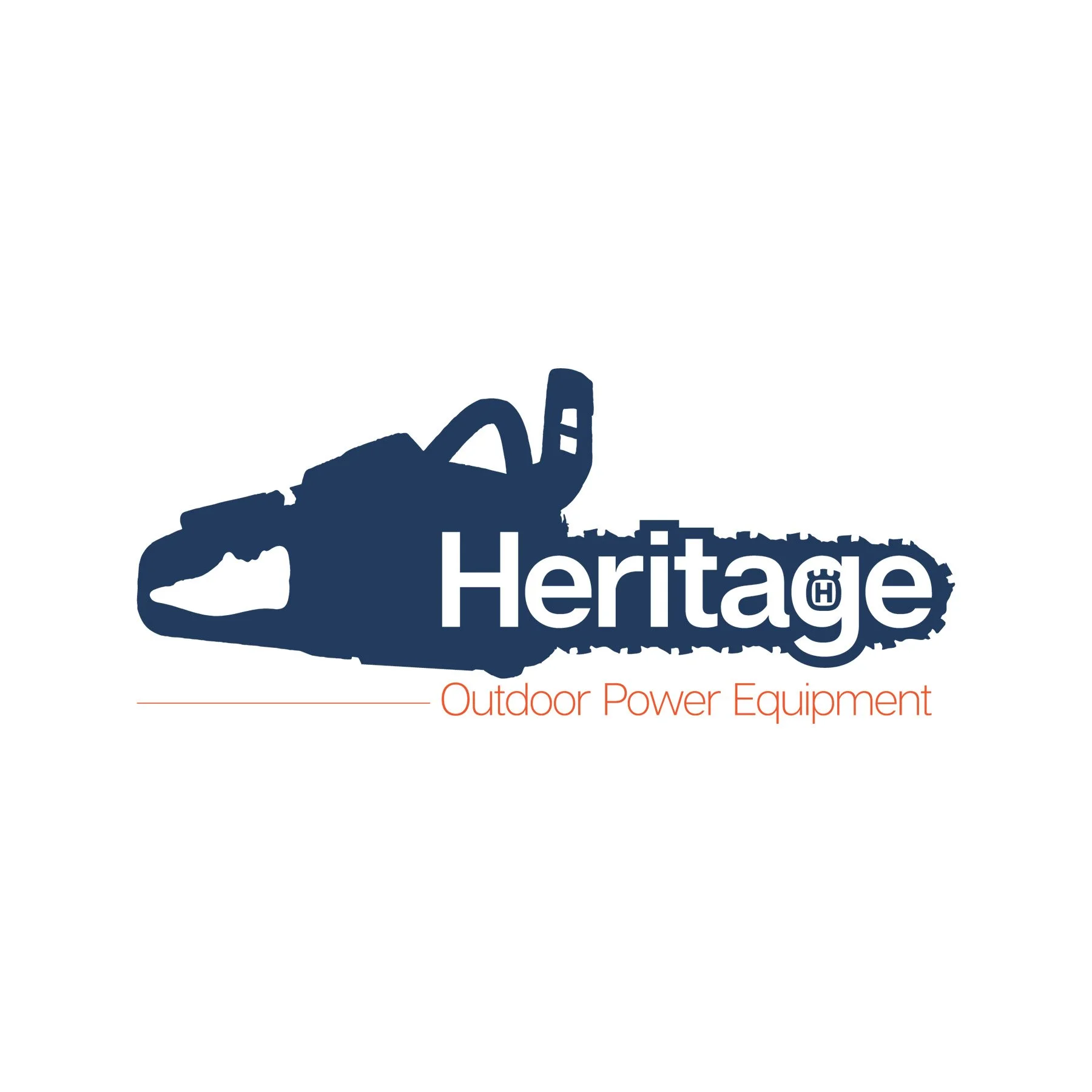 Silhouette of a chainsaw over a white background with the text 'Heritage' and 'Outdoor Power Equipment' beneath it.