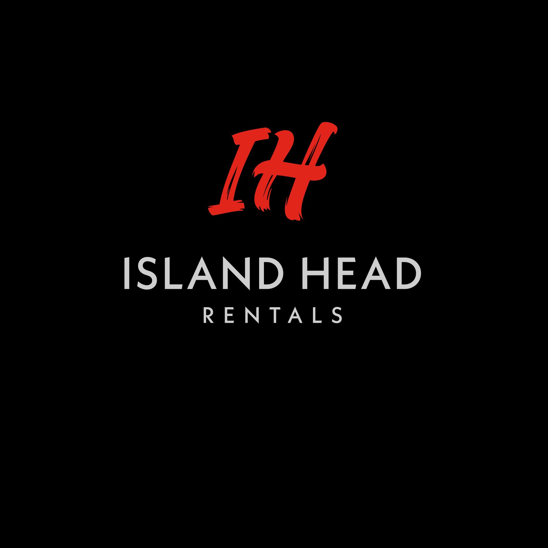 Logo for Island Head Rentals with stylized red and gray text on a black background.