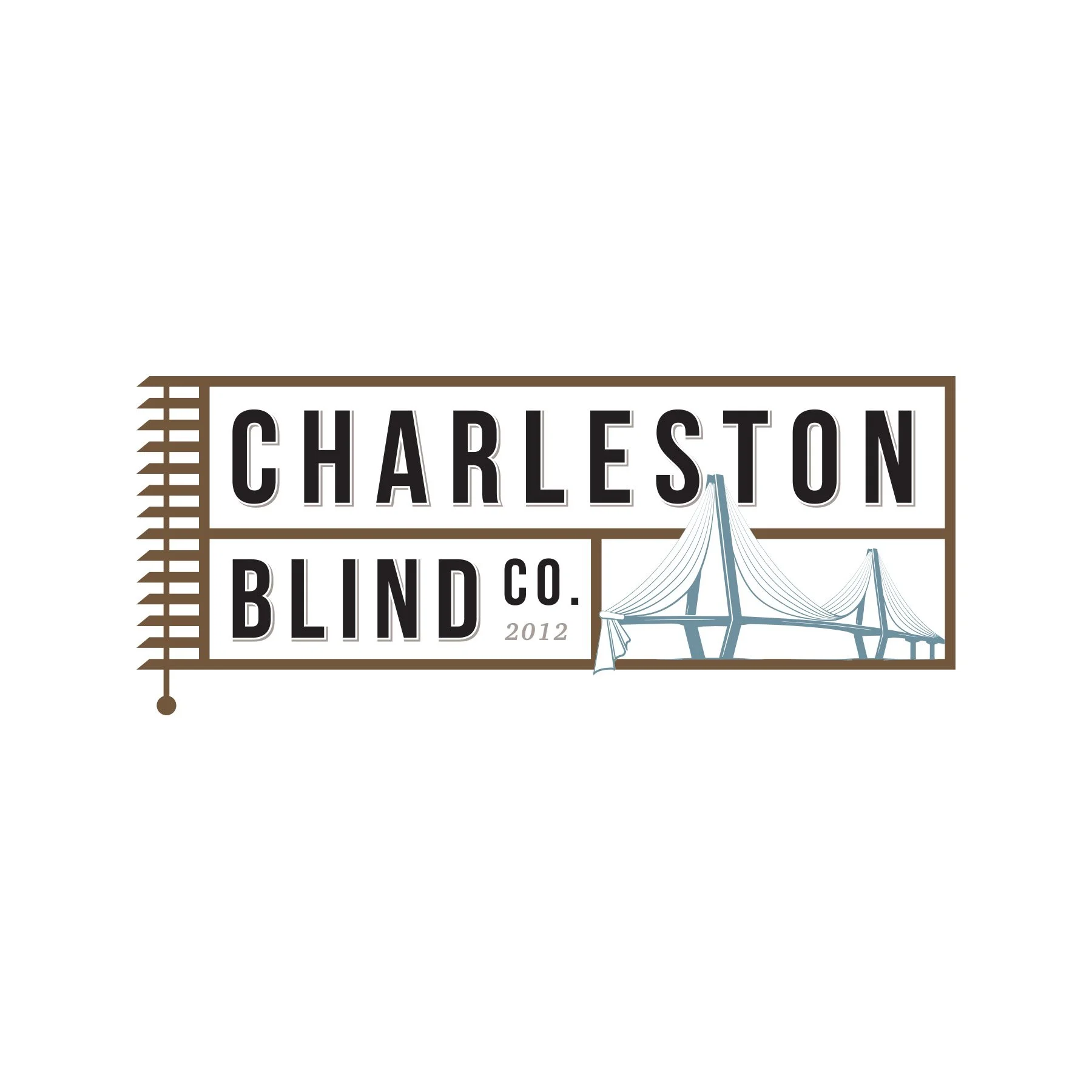 Logo of Charleston Blind Company featuring a bridge illustration and the year 2012.