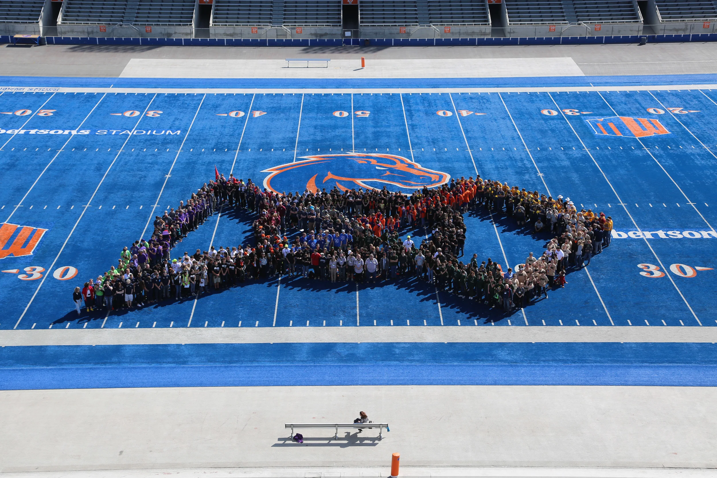 Team 5818 and the rest of the teams on the blue turf at Albertson's Stadium