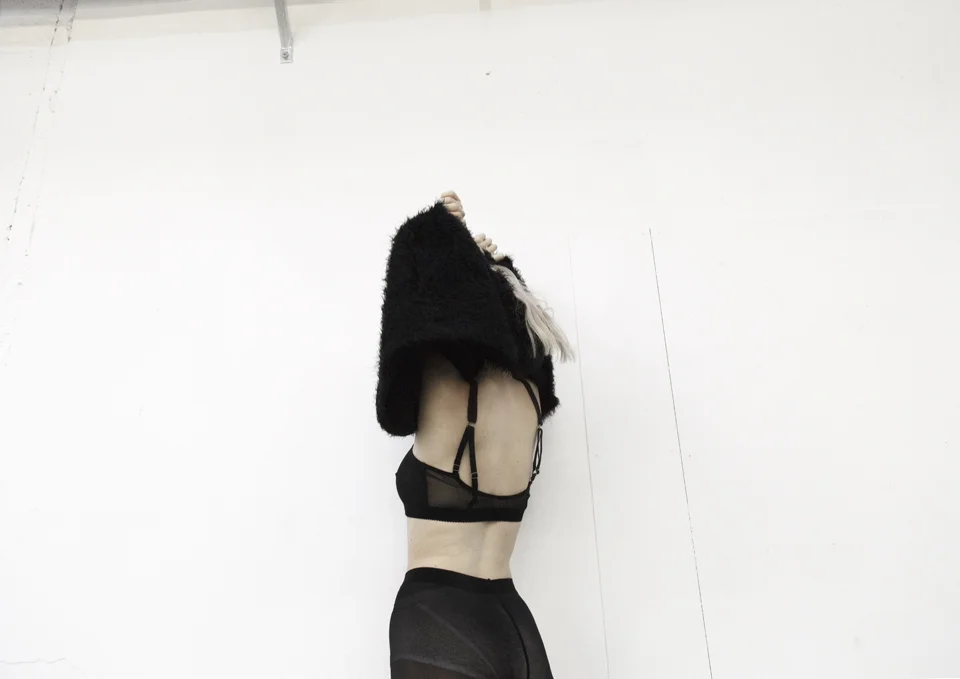  Bra top and briefs by by Cypress label , stockings and cardigan by H&M .