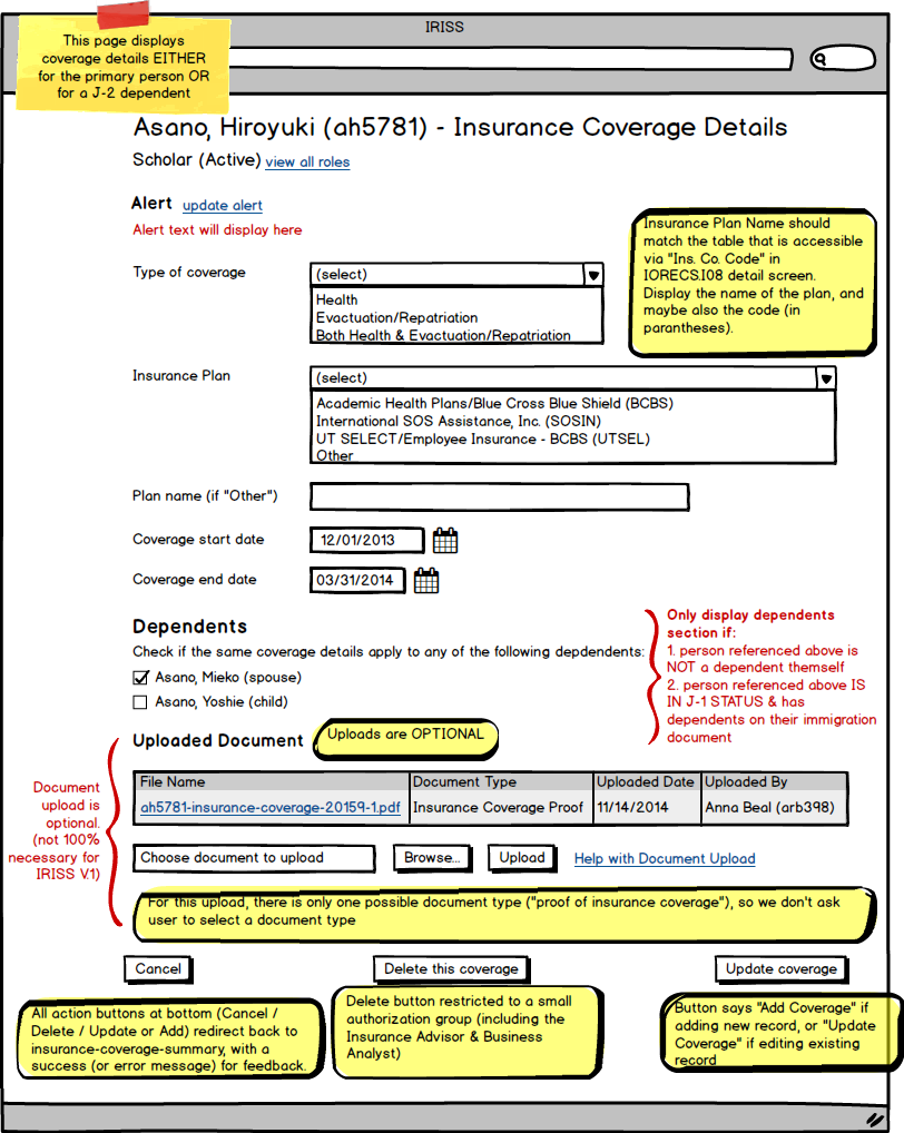 Insurance coverage - detail page (with comments)