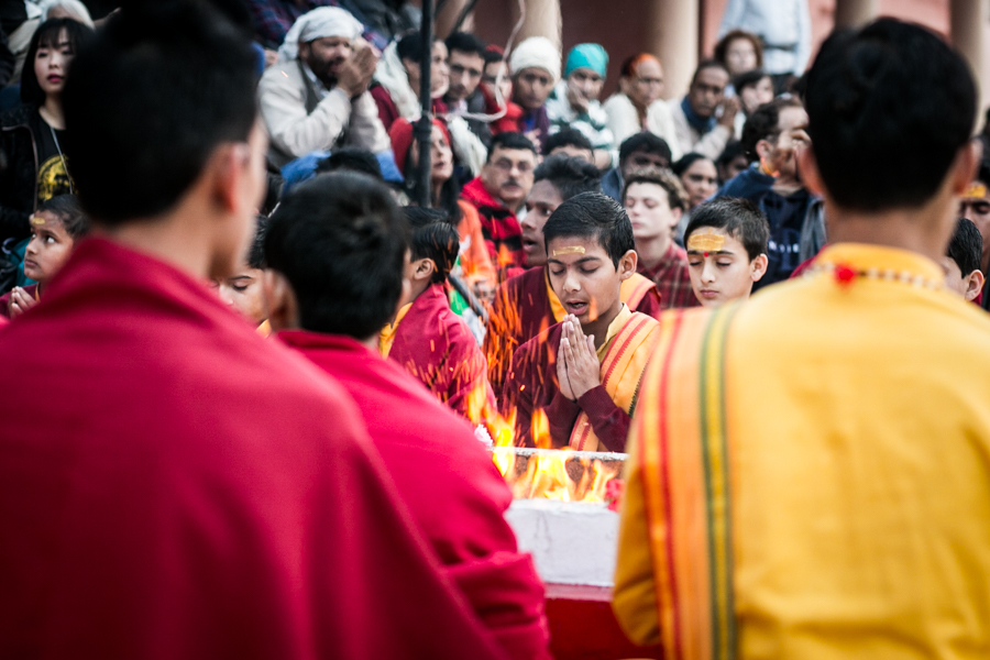  Young devotees at the the Parmarth Niketan AshramAarti. The Aarti is held daily at sunset and open to all. It is very popular among tourists. 