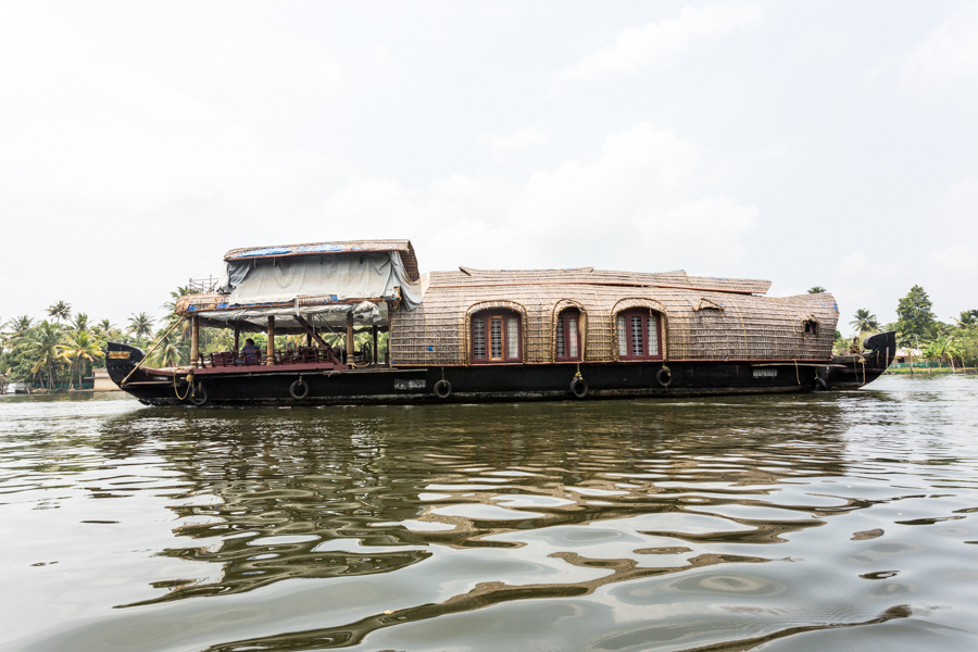Luxurious thatched houseboats can be rented by the day.
