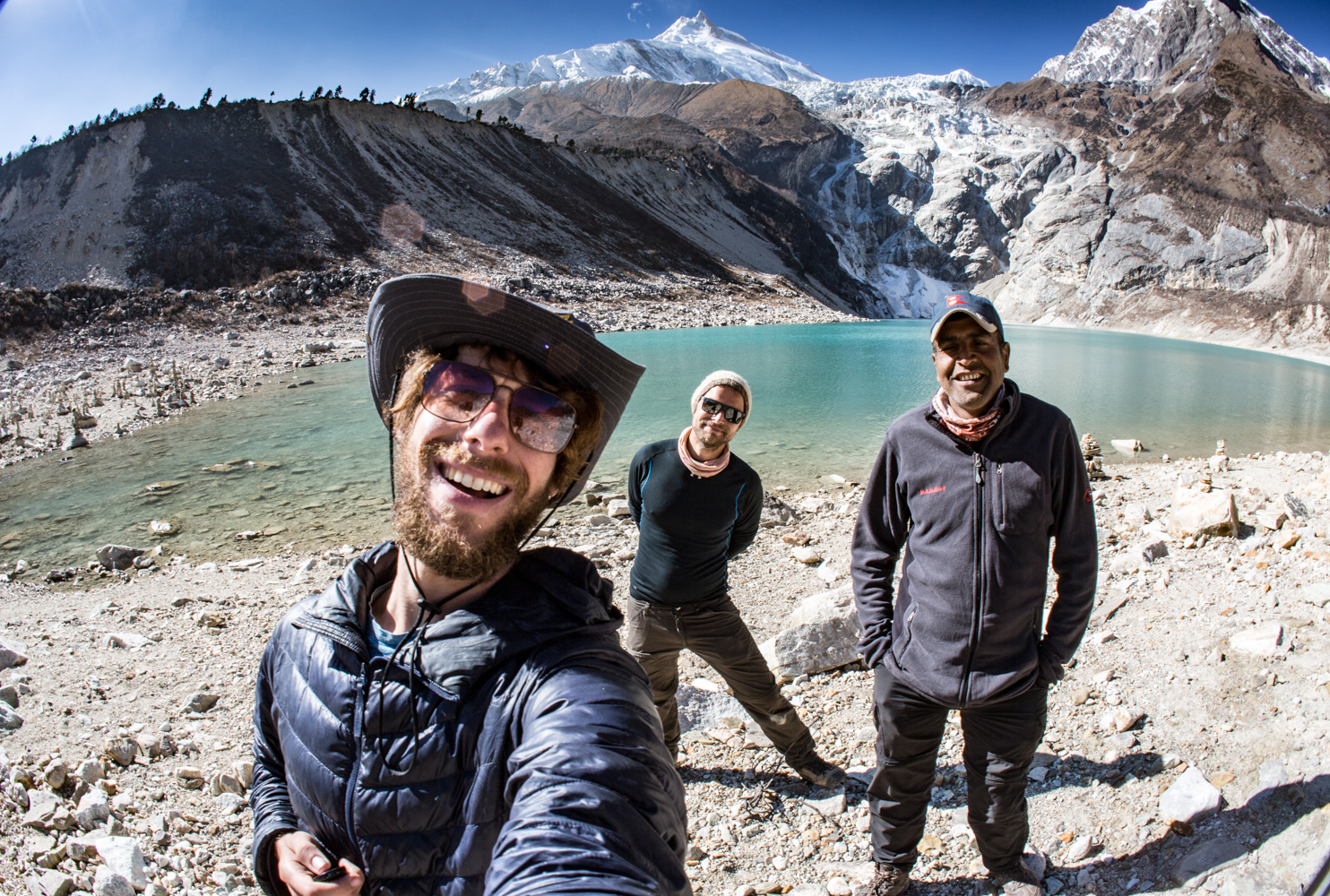 Rob, Sadu, and myself with Manaslu in the background. 
