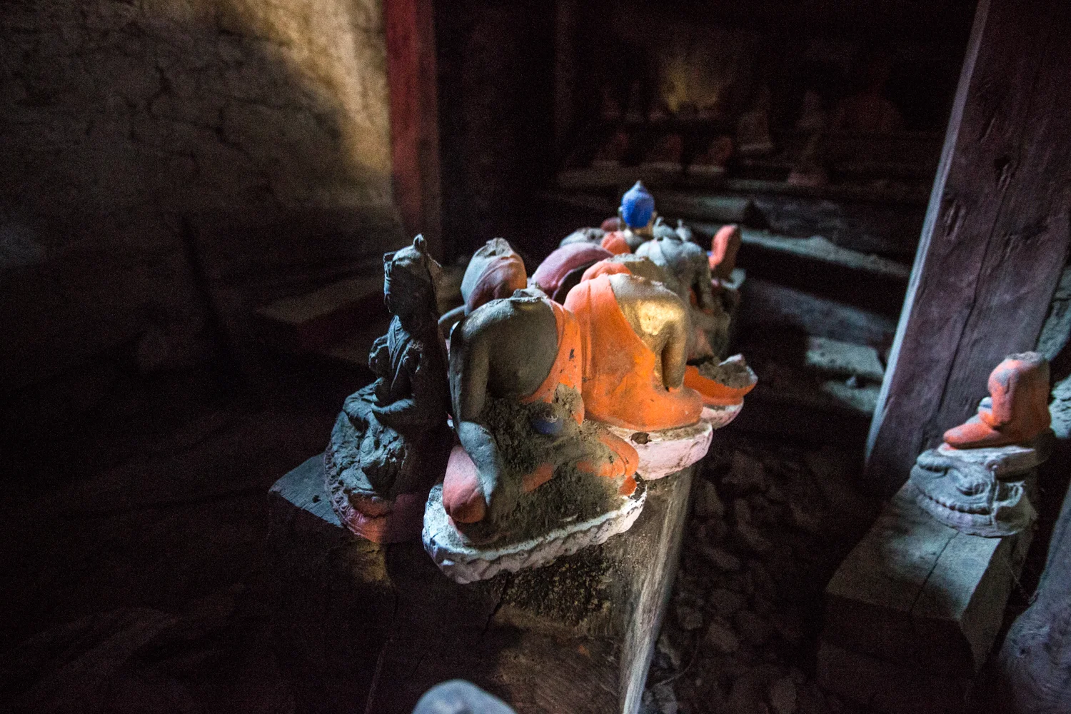Decapitated Buddha statuettes, casualties of the earthquake which devastated central Nepal in 2015.