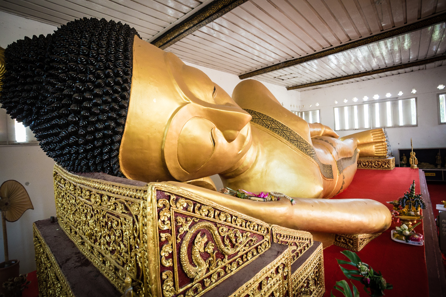 The 300-year-old reclining Buddha in Wat Phra Non, first established in the 9th century.