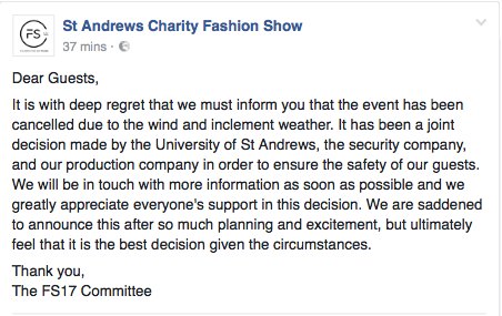 The announcement was made through the show's Facebook page, with little warning.