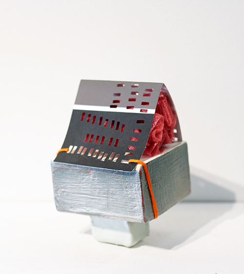 THIS IS A STORY OF HOLDING ON Wood, Styrofoam, athletic wrap, paint chip, thread 2014 2.5'' x 2'' x 2''