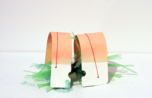 THIS IS A STORY OF GATHERING Manila tag, dye, thread, bubble wrap 2014 1'' x 1'' x 1''