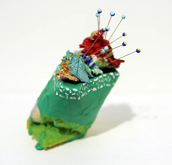 THIS IS A STORY OF YEARNING Plaster, pins, dried paint, flocking 2014 2'' x 1'' x 1''