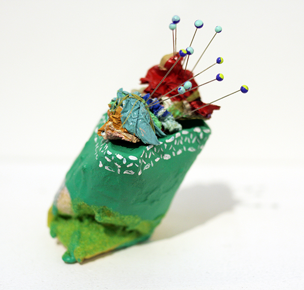 THIS IS A STORY OF YEARNING Plaster, pins, dried paint, flocking 2014 2'' x 1'' x 1''