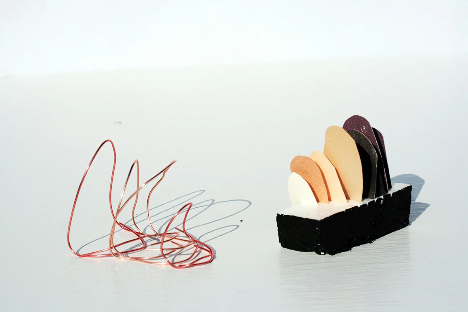 A STORY OF WHEN THEY MET Styrofoam, paper, wire 2012 1'' x 3'' x 0.5''