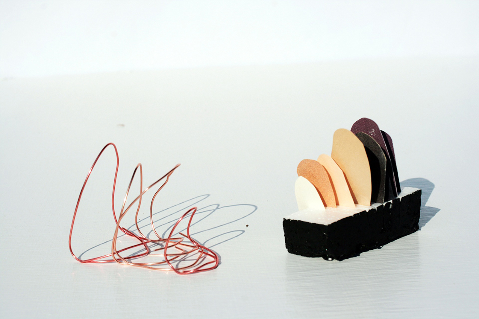 A STORY OF WHEN THEY MET Styrofoam, paper, wire 2012 1'' x 3'' x 0.5''
