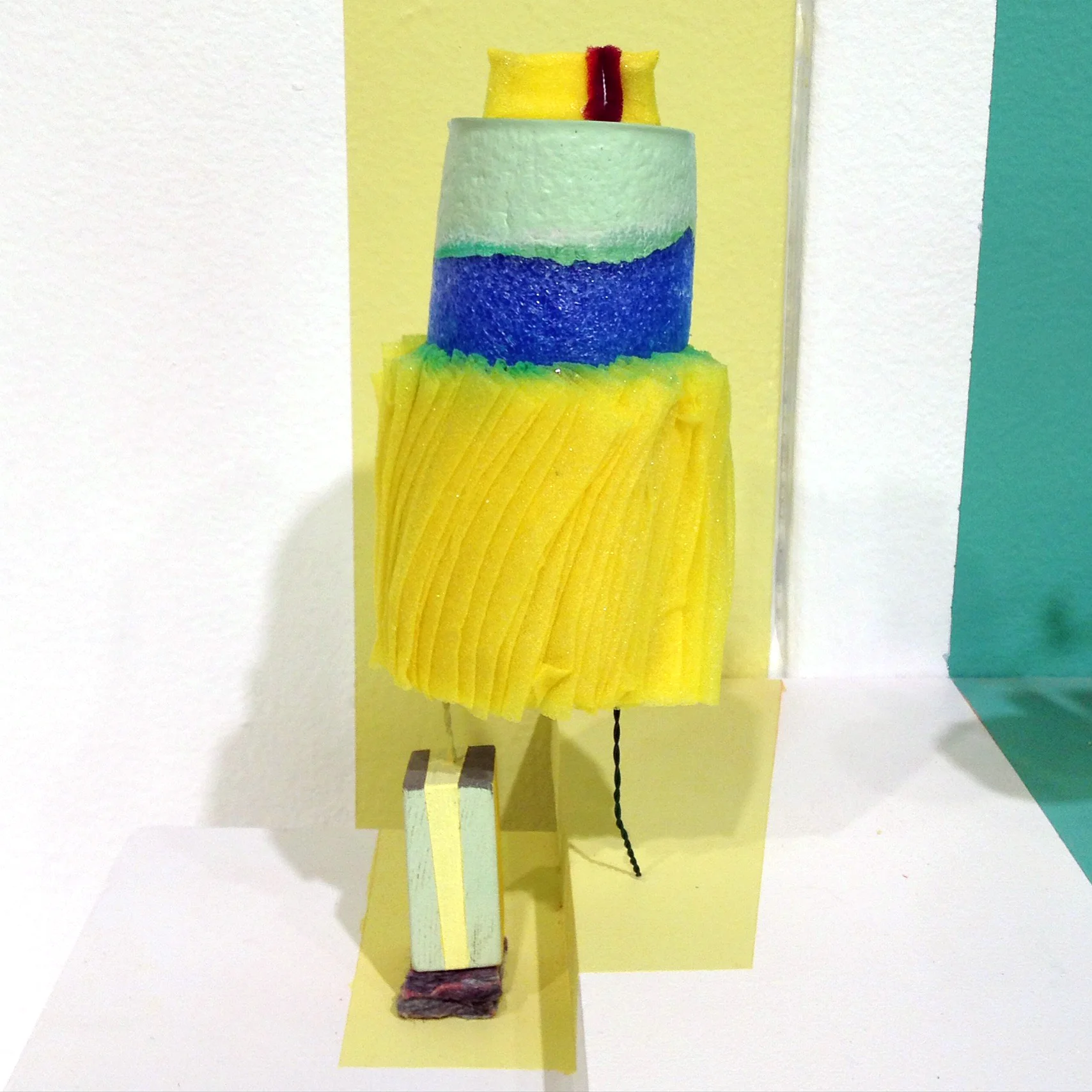 A BIG STORY COMPOSED IN SMALL SPACES Pool noodle, athletic wrap, wire, wood, paint, lint 2015 6.5'' x 3.5'' x 3''
