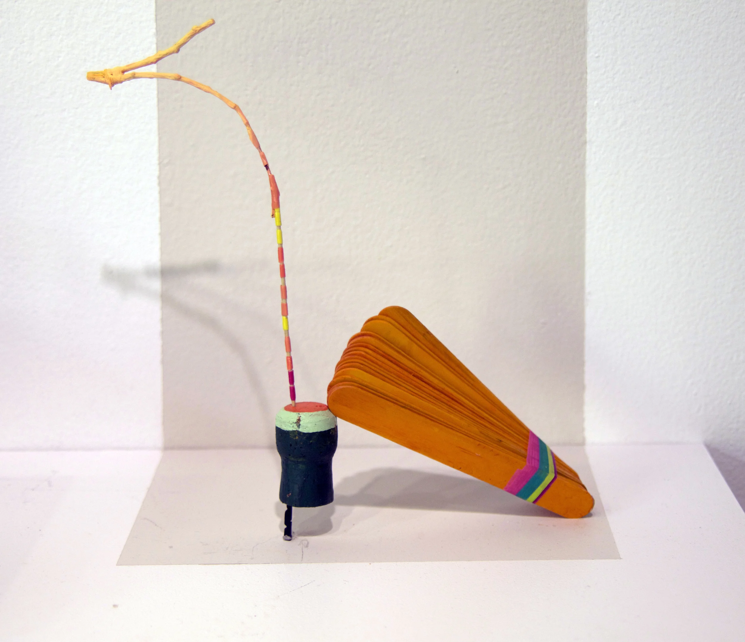 A STORY STRENGTHENED BY EACH METER Cork, toothpicks, popsicle sticks, mini clothespins, branch 2015 8'' x 4'' x 1''