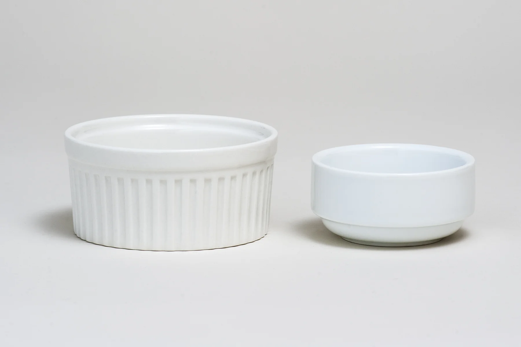 8 oz. and 4 oz. RamekinsHeight 2" Width 4"Height 1 1/2" Width 3"$0.75 and $0.65