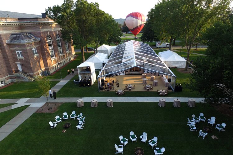 Outdoor event tent setup at Dartmouth College