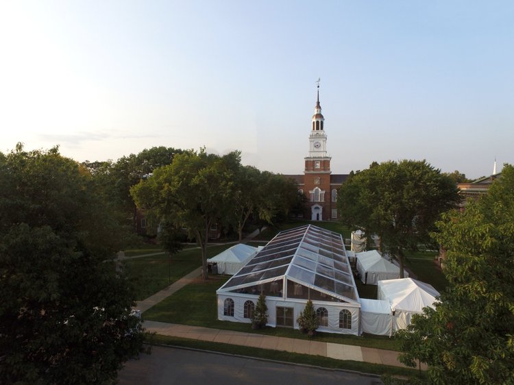 Clear-top tent installation at Dartmouth College