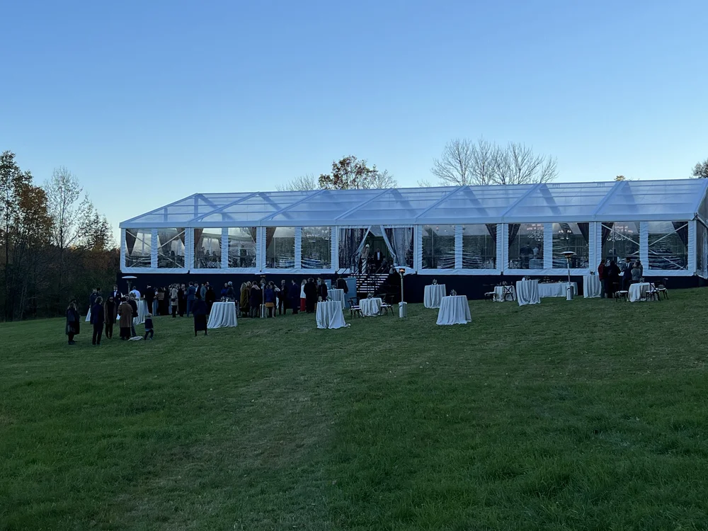 Elegant clear-top tent, installed by Rain or Shine Tent and Events