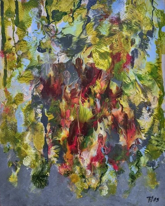 019 Achtertuin 3 - (29x23cm) acrylverf op mdf