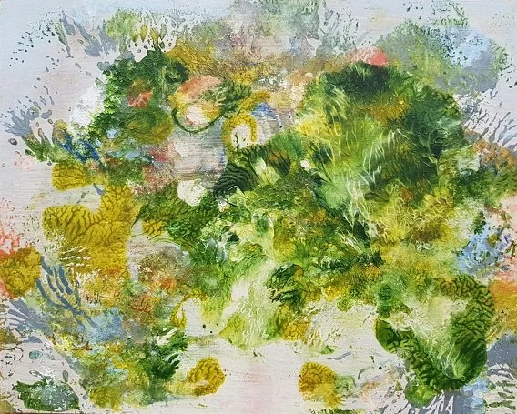 019 monotype (unica) serie Aangespoeld - 24x30cm) acrylverf op mdf
