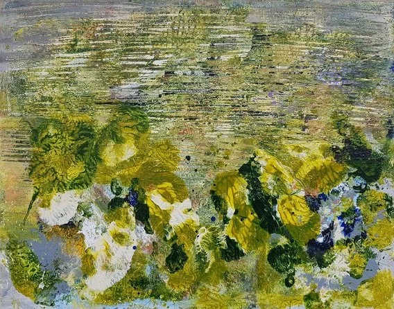 019 monotype unica's serie Aangespoeld - 24x30cm) acrylverf op linnen