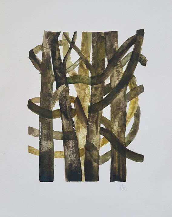 2021 serie: Zelfbescherming 4 - (30x24cm) aquarelverf op 300 gr aquarelpapier 