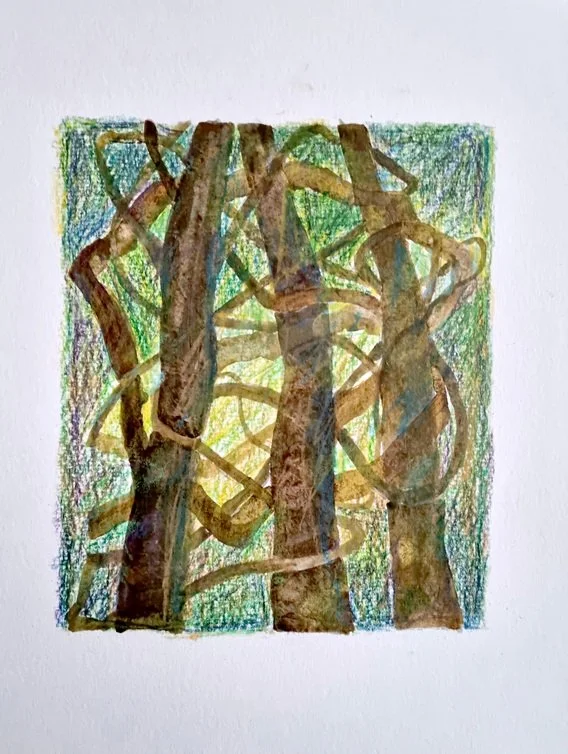 2023 serie: Zelfbescherming - (32x24 cm) aquarelverf en kleurpotlood op 300 gr aquarelpap
