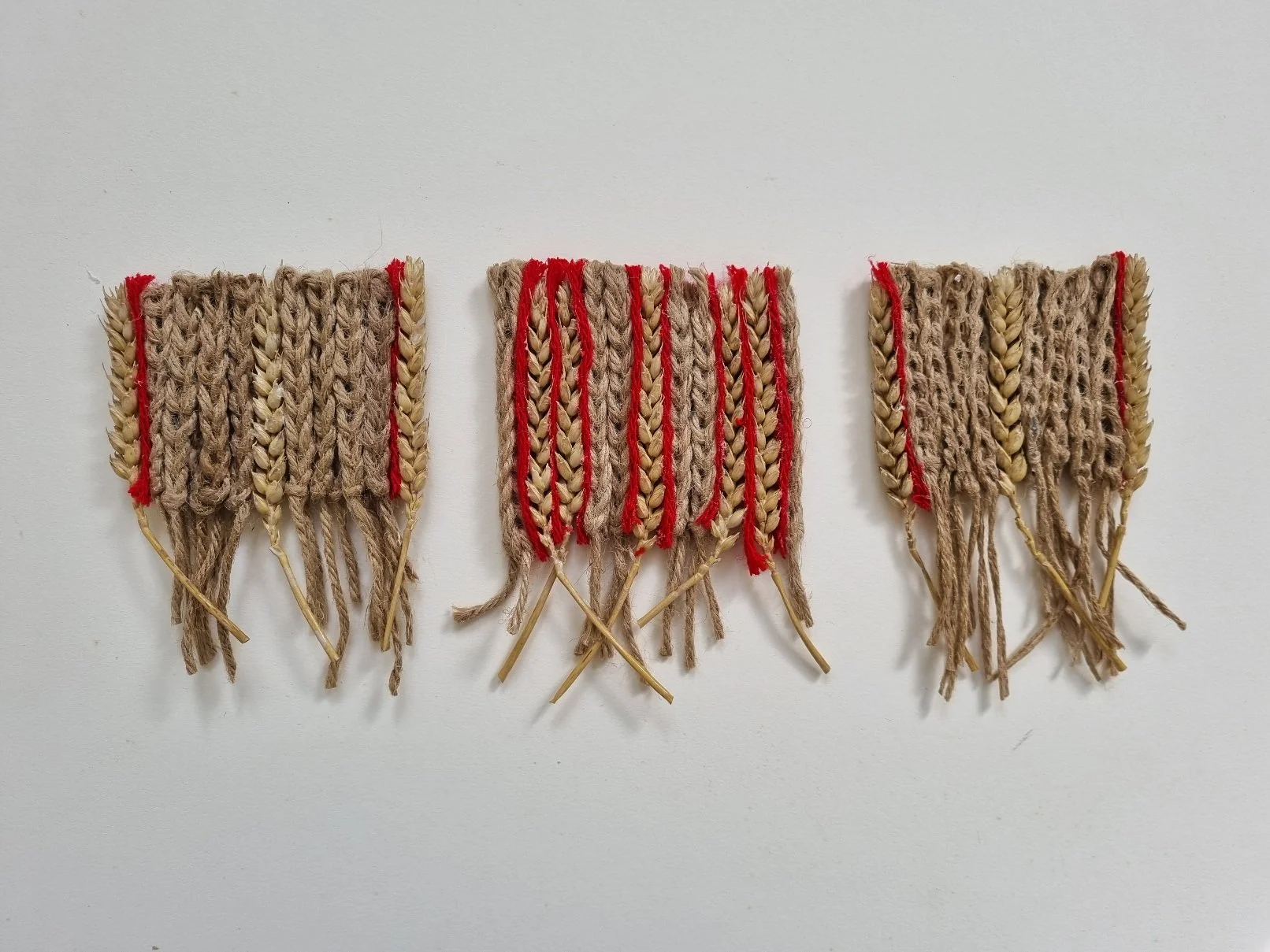 026 Code rood Groei - 3x (15x10cm) tarwehalmen, jute touw, rood garen lijm, papier
