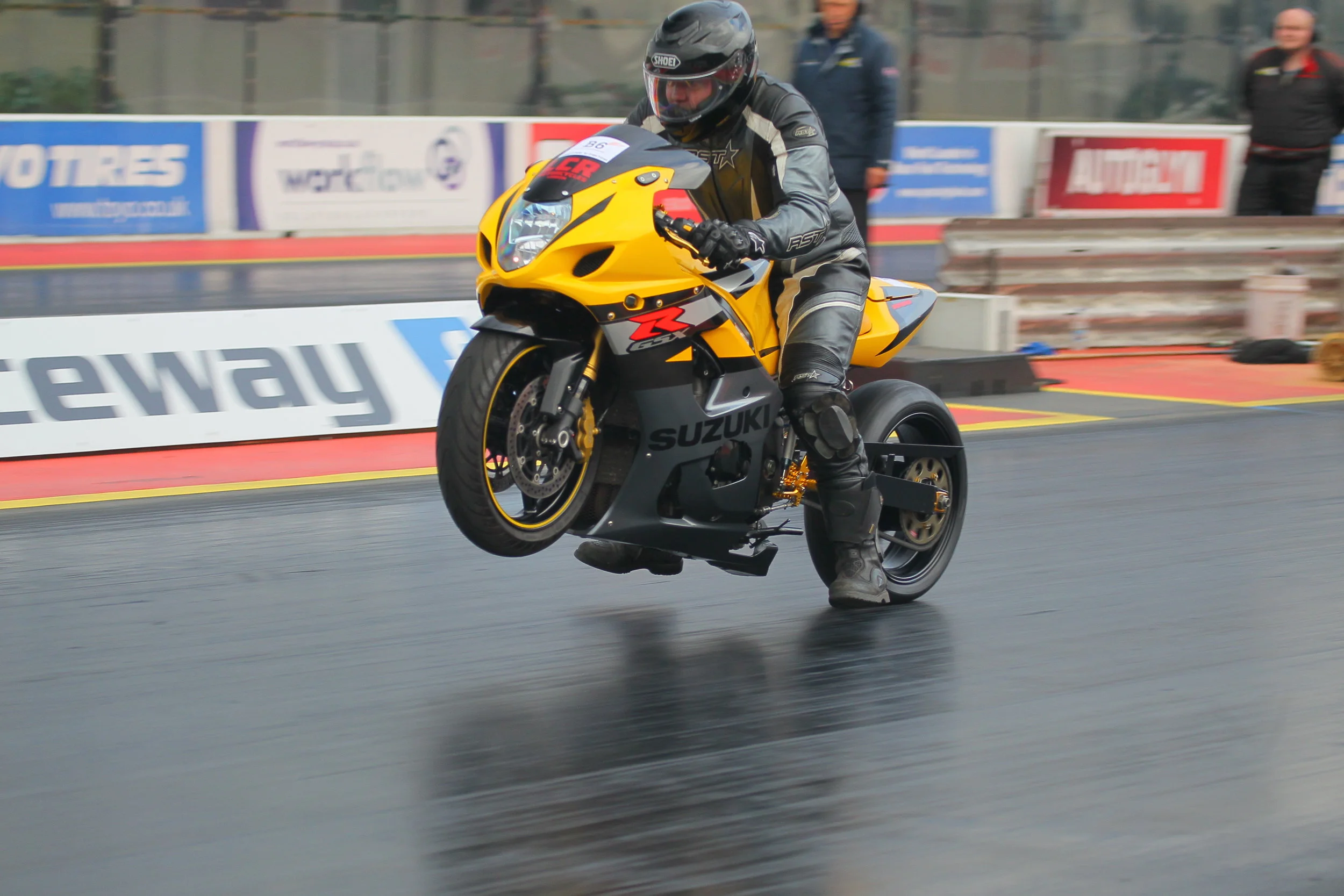 Extreme bike weekendat Santa Pod.The track is not wet just very grippy i think i need a new lockup clutch.