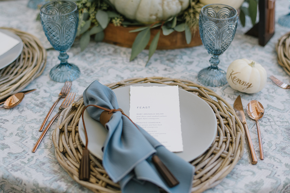 Harvest Inspired Thanksgiving Table | Thanksgiving Decor | Dusty Blue and Gray Thanksgiving | Pumpkin Decor | Michelle Leo Events | Utah Event Planner and Designer | Heather Nan Photography 