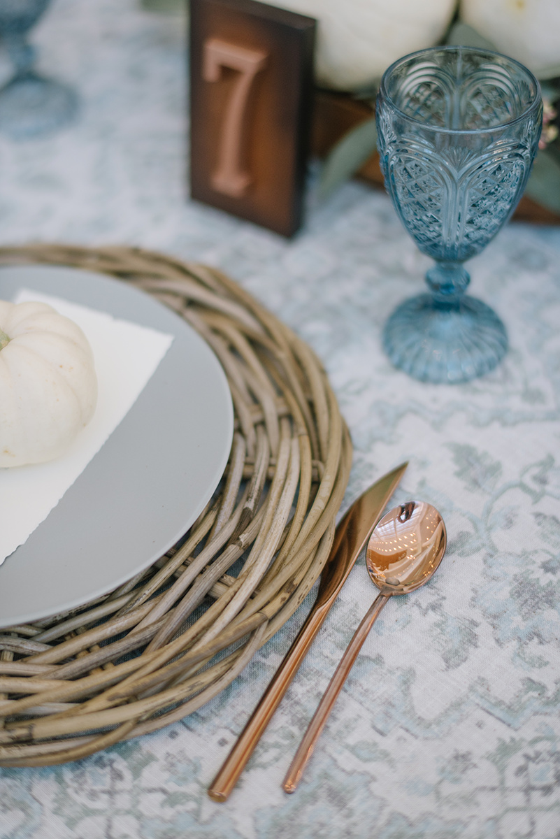 Harvest Inspired Thanksgiving Table | Thanksgiving Decor | Dusty Blue and Gray Thanksgiving | Pumpkin Decor | Michelle Leo Events | Utah Event Planner and Designer | Heather Nan Photography 