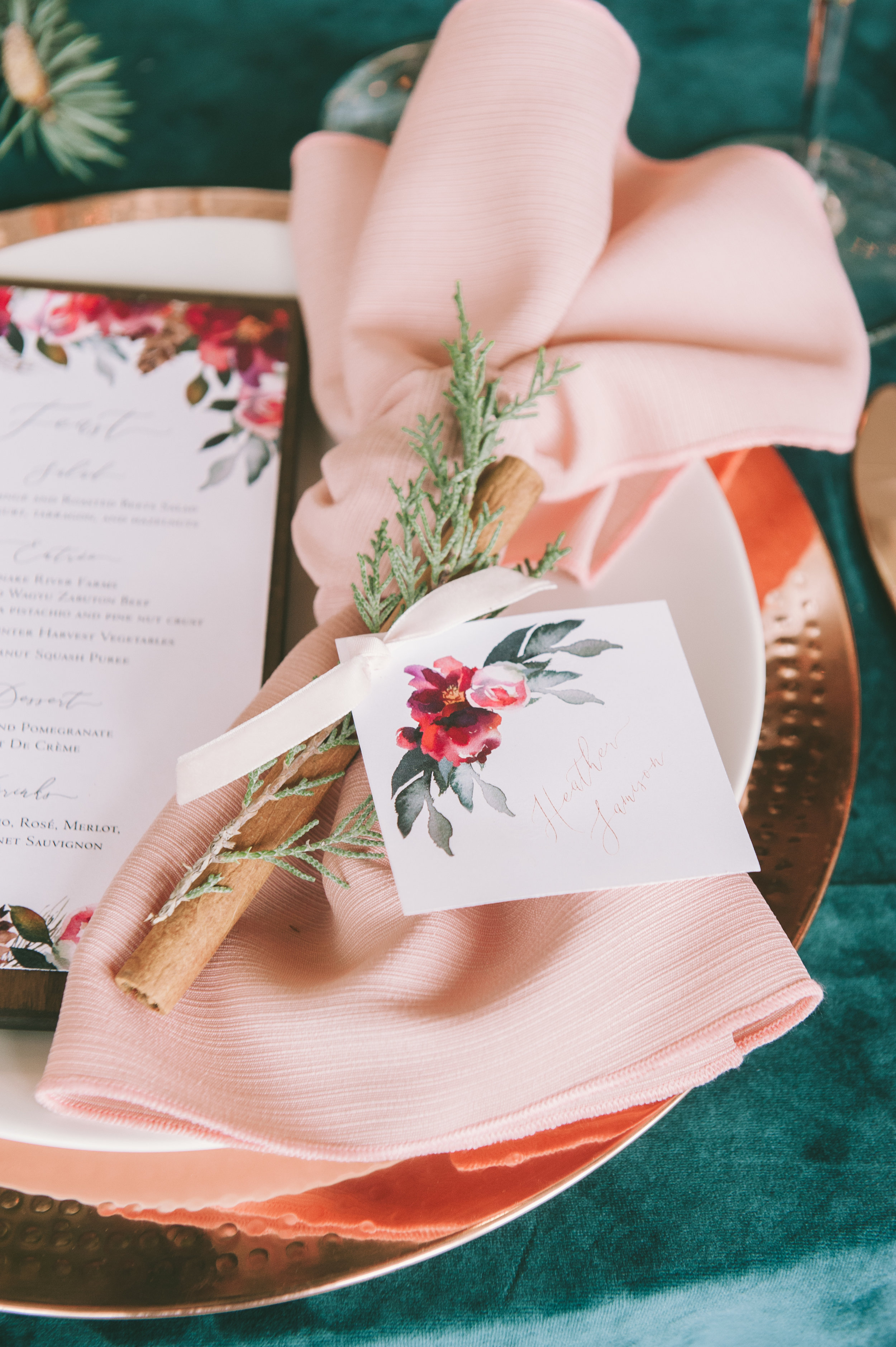 Winter Wedding Inspiration | Burgundy Wedding | Emerald Green Decor | Utah Bride &amp; Groom Magazine | Michelle Leo Events | Utah Event Planner and Designer | Rebekah Westover Photography