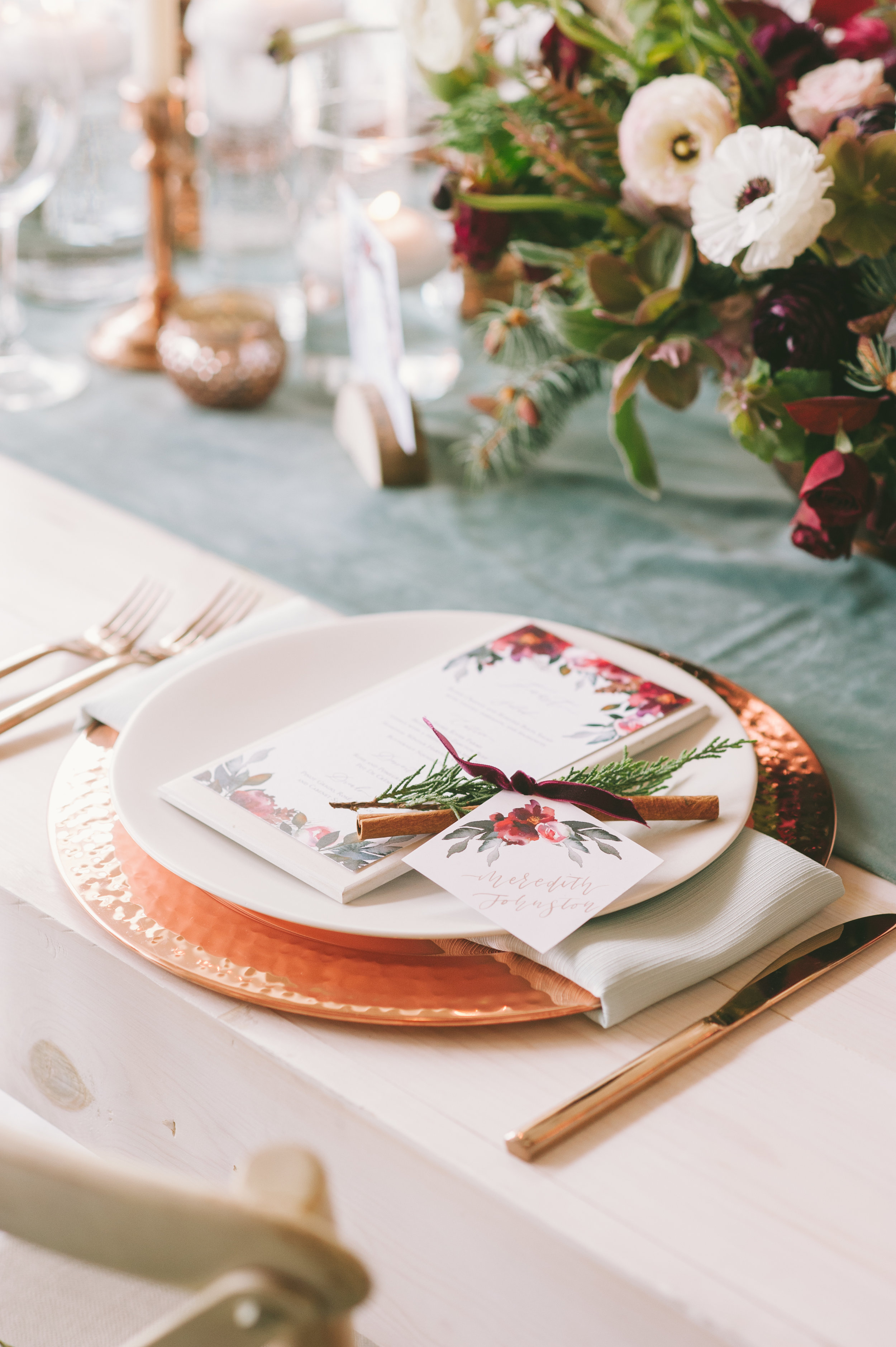 Winter Wedding Inspiration | Burgundy Wedding | Emerald Green Decor | Utah Bride &amp; Groom Magazine | Michelle Leo Events | Utah Event Planner and Designer | Rebekah Westover Photography