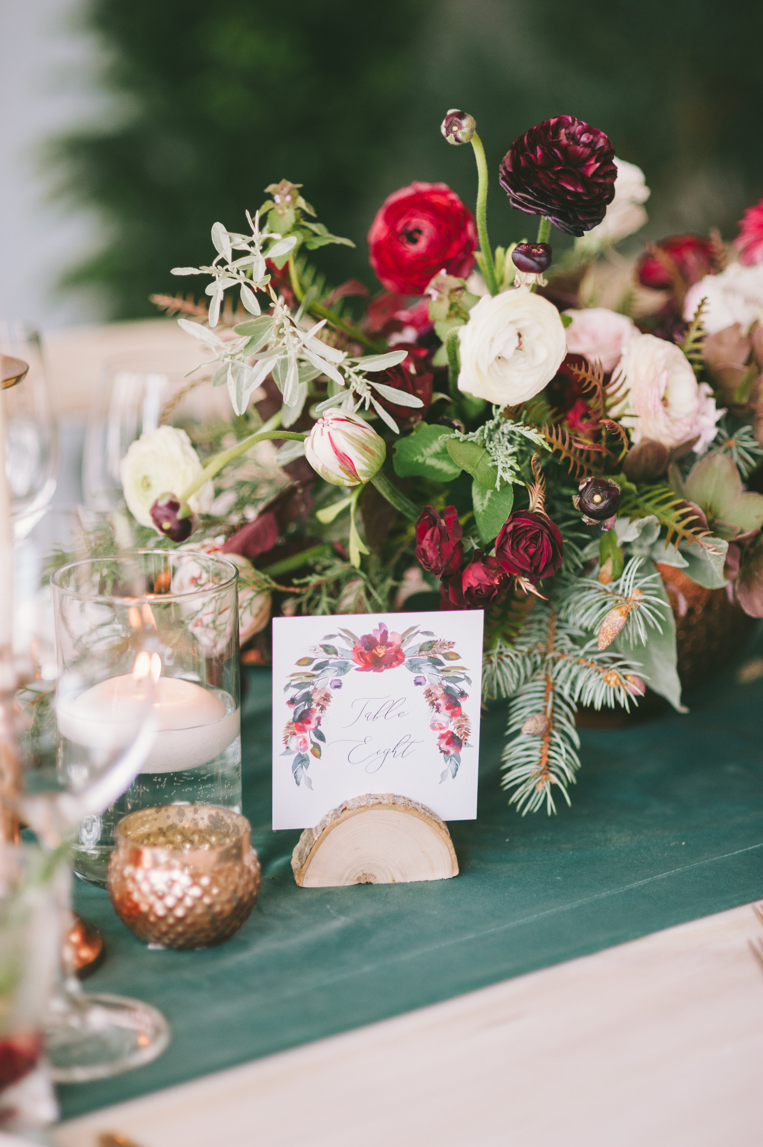 Winter Wedding Inspiration | Burgundy Wedding | Emerald Green Decor | Utah Bride &amp; Groom Magazine | Michelle Leo Events | Utah Event Planner and Designer | Rebekah Westover Photography