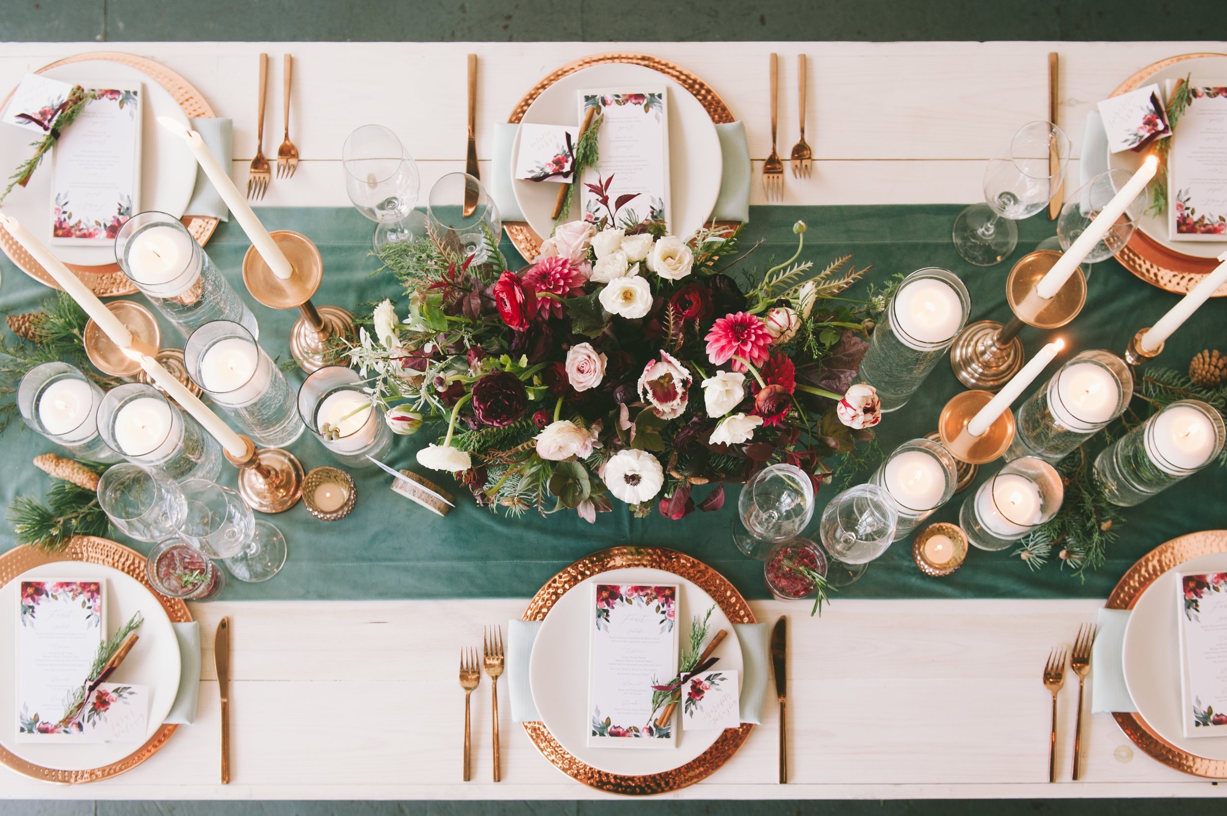 Winter Wedding Inspiration | Burgundy Wedding | Emerald Green Decor | Utah Bride &amp; Groom Magazine | Michelle Leo Events | Utah Event Planner and Designer | Rebekah Westover Photography