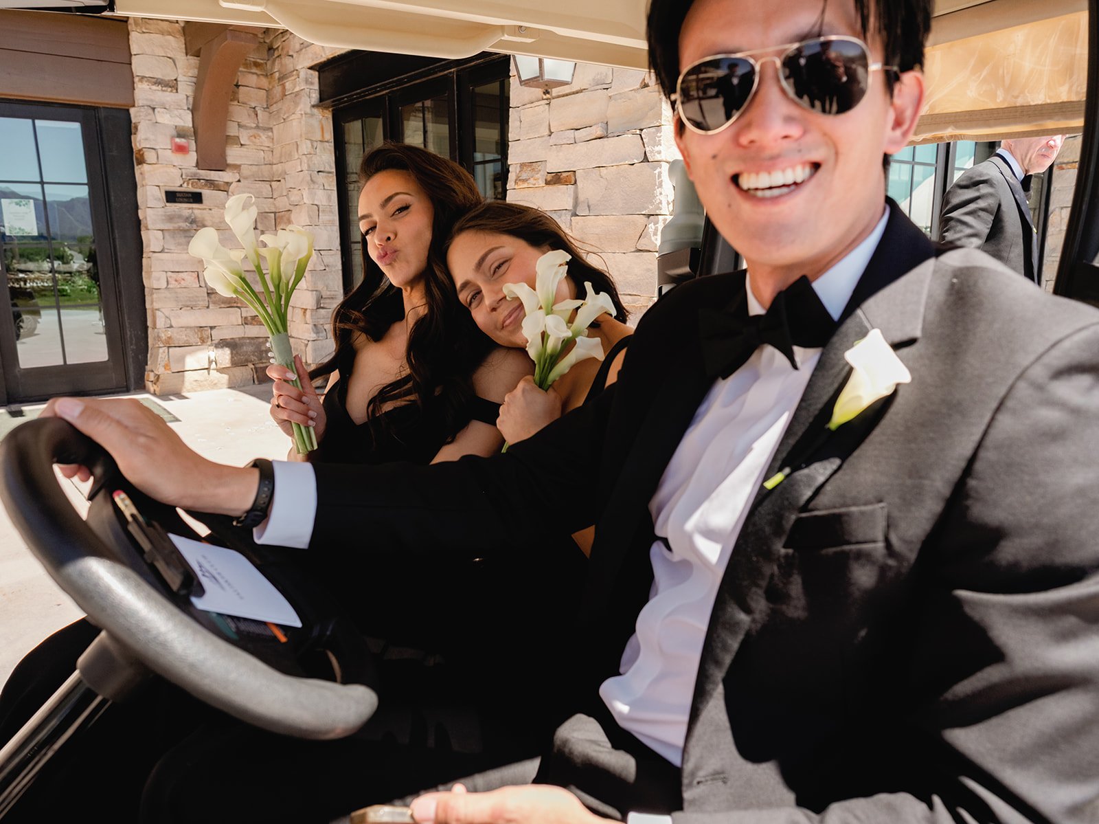 Wedding guests enjoying transportation between wedding events