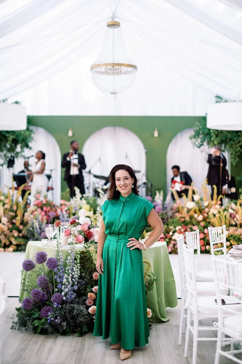 Michelle Leo Cousins, owner and principal designer of Michelle Leo Events, at a luxury wedding reception in Deer Valley, Utah.