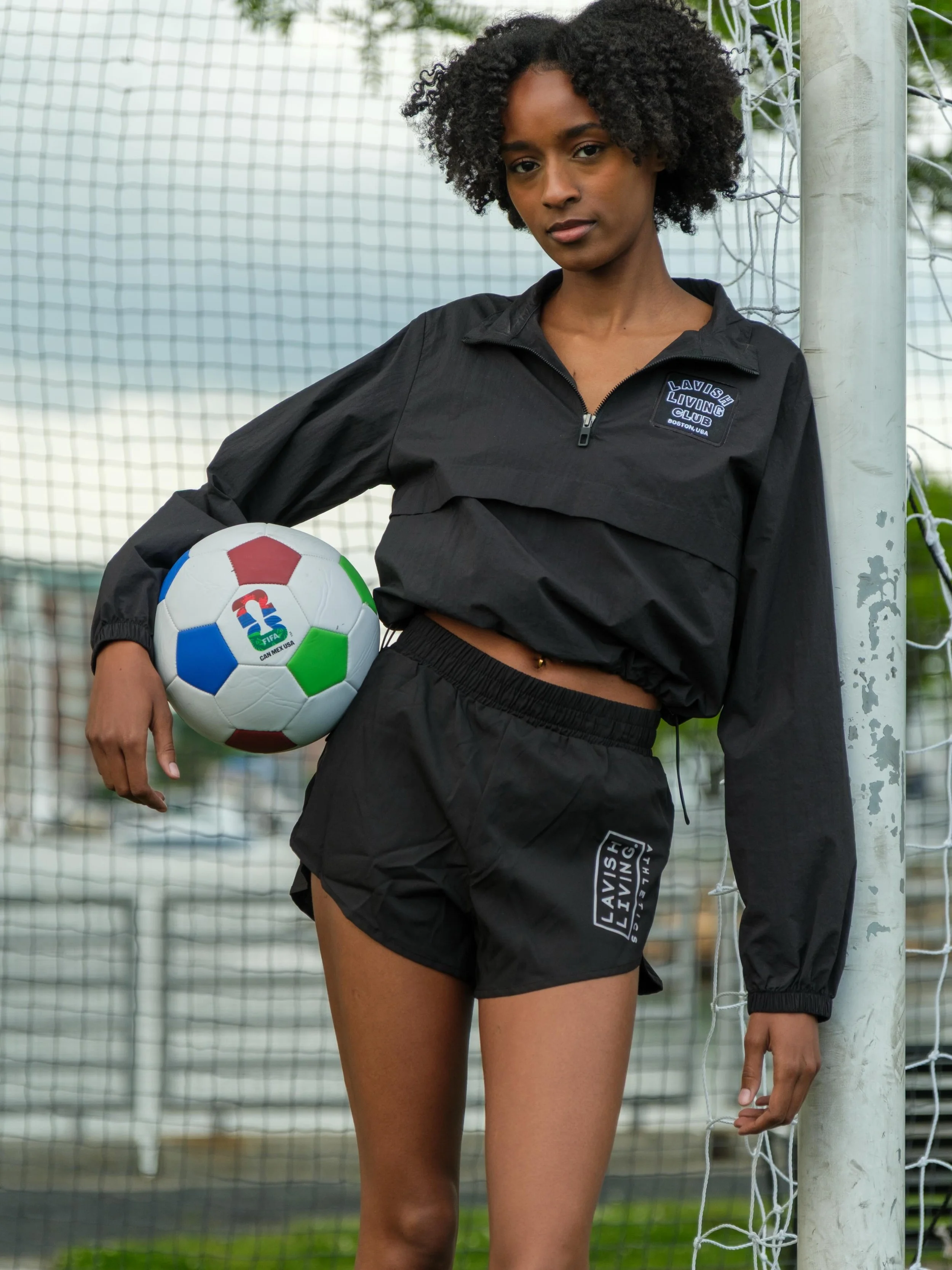 The set: cropped jacket + women&rsquo;s shorts. 🖤⚽️
 

👧🏿: @c.y.t.l 
📸: @lucabehindthecamera 

#Shopnow lavishlivingclothing.com
#womens #fifaworldcup #lavishliving